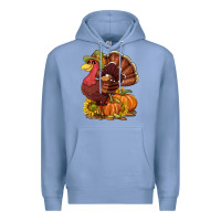 Colony Blue Thanksgiving turkey with pumpkin and sunflower Premium Hoodie - NancyCooperArtShop