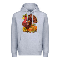 Heather Grey Thanksgiving turkey with pumpkin and sunflower Premium Hoodie - NancyCooperArtShop
