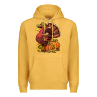 Mustard Thanksgiving turkey with pumpkin and sunflower Premium Hoodie - NancyCooperArtShop