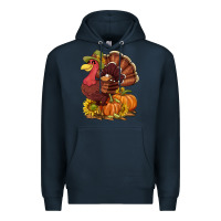 Navy Thanksgiving turkey with pumpkin and sunflower Premium Hoodie - NancyCooperArtShop