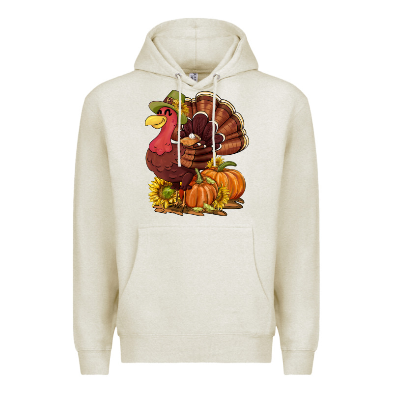 Thanksgiving Turkey With Pumpkin And Sunflower Premium Hoodie by NancyCooperArtShop | Teevron