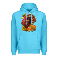Ocean Blue Thanksgiving turkey with pumpkin and sunflower Premium Hoodie - NancyCooperArtShop
