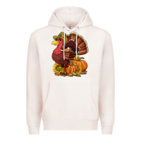 Pale Pink Thanksgiving turkey with pumpkin and sunflower Premium Hoodie - NancyCooperArtShop