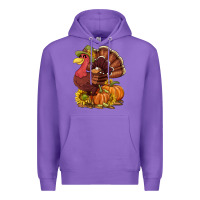 Purple Thanksgiving turkey with pumpkin and sunflower Premium Hoodie - NancyCooperArtShop