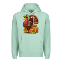 Seafoam Thanksgiving turkey with pumpkin and sunflower Premium Hoodie - NancyCooperArtShop