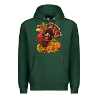 Sports Green Thanksgiving turkey with pumpkin and sunflower Premium Hoodie - NancyCooperArtShop