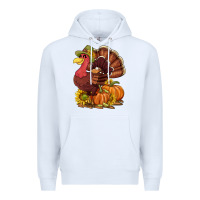 White Thanksgiving turkey with pumpkin and sunflower Premium Hoodie - NancyCooperArtShop