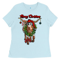 Baby Blue merry christmas longhorn cow Ladies Tee - RanaPortraitStore