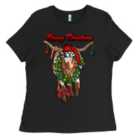 Black merry christmas longhorn cow Ladies Tee - RanaPortraitStore