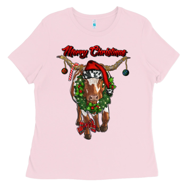 Merry Christmas Longhorn Cow Ladies Tee by RanaPortraitStore | Teevron