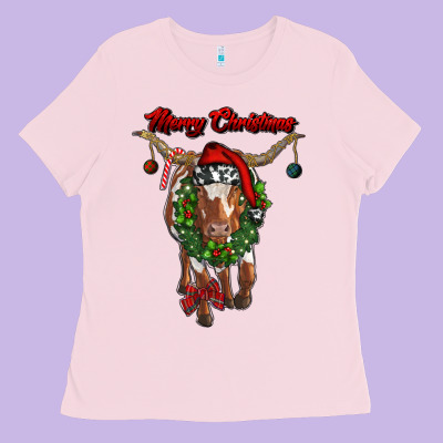 Merry Christmas Longhorn Cow Ladies Tee Designed By Ranaportraitstore