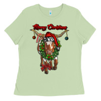 Matcha merry christmas longhorn cow Ladies Tee - RanaPortraitStore