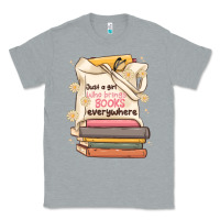 Heather Grey just a girl who brings books everywhere Classic Tee - MaliasSmallBusiness