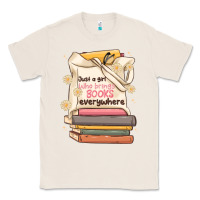 Natural just a girl who brings books everywhere Classic Tee - MaliasSmallBusiness
