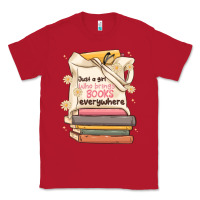Red just a girl who brings books everywhere Classic Tee - MaliasSmallBusiness