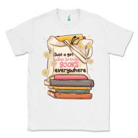 White just a girl who brings books everywhere Classic Tee - MaliasSmallBusiness