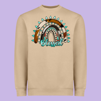 Blessed Rainbow Cowhide Aztec Heavyweight Sweatshirt Designed By Jasminsmagicworld