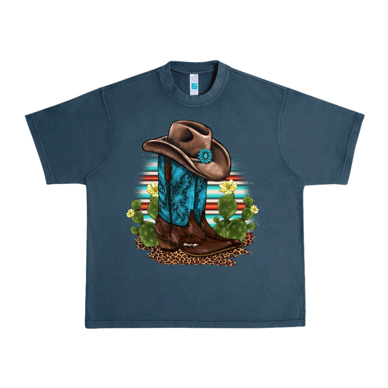 Western Boots And Hat Cactus Leopard Serape Pattern Urban Heavy Tee by BarkalooDesign | Teevron