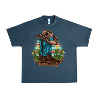 Midnight Navy western boots and hat cactus leopard serape pattern Urban Heavy Tee - BarkalooDesign