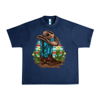 Navy western boots and hat cactus leopard serape pattern Urban Heavy Tee - BarkalooDesign