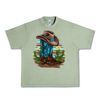 Oil Green western boots and hat cactus leopard serape pattern Urban Heavy Tee - BarkalooDesign