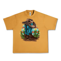 Peanut Butter western boots and hat cactus leopard serape pattern Urban Heavy Tee - BarkalooDesign