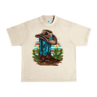 Sandshell western boots and hat cactus leopard serape pattern Urban Heavy Tee - BarkalooDesign