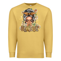 Antique Gold Silver White Believe Praying Caucasian Messy Bun Premium Sweatshirt - texasbilliewilder
