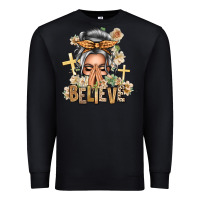 Black Silver White Believe Praying Caucasian Messy Bun Premium Sweatshirt - texasbilliewilder