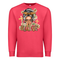 Cardinal Silver White Believe Praying Caucasian Messy Bun Premium Sweatshirt - texasbilliewilder