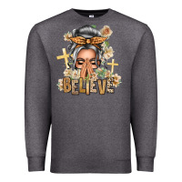 Charcoal Heather Silver White Believe Praying Caucasian Messy Bun Premium Sweatshirt - texasbilliewilder