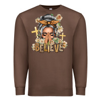 Chestnut Silver White Believe Praying Caucasian Messy Bun Premium Sweatshirt - texasbilliewilder