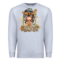 Heather Grey Silver White Believe Praying Caucasian Messy Bun Premium Sweatshirt - texasbilliewilder