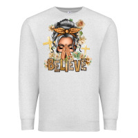 Oatmeal Heather Silver White Believe Praying Caucasian Messy Bun Premium Sweatshirt - texasbilliewilder