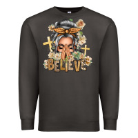 Smoke Silver White Believe Praying Caucasian Messy Bun Premium Sweatshirt - texasbilliewilder