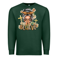 Sports Green Silver White Believe Praying Caucasian Messy Bun Premium Sweatshirt - texasbilliewilder