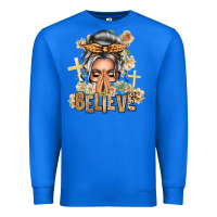 True Royal Silver White Believe Praying Caucasian Messy Bun Premium Sweatshirt - texasbilliewilder