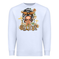 White Silver White Believe Praying Caucasian Messy Bun Premium Sweatshirt - texasbilliewilder