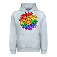 Heather Grey rainbow smiley face sunflower Urban Hoodie - OliviaCreatesArt