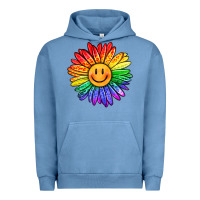 Pigment Pebble Blue rainbow smiley face sunflower Urban Hoodie - OliviaCreatesArt