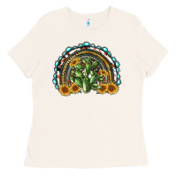 Bone western rainbow with cactus Ladies Tee - RanaPortraitStore