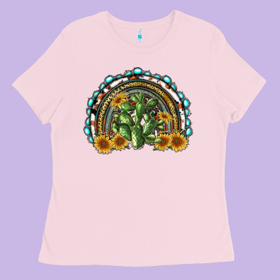 Western Rainbow With Cactus Ladies Tee Designed By Ranaportraitstore