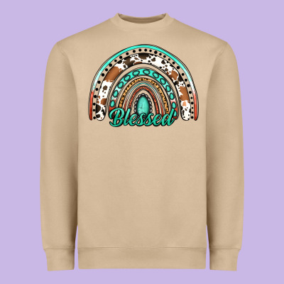 Blessed Western Rainbow Heavyweight Sweatshirt Designed By Jasminsmagicworld
