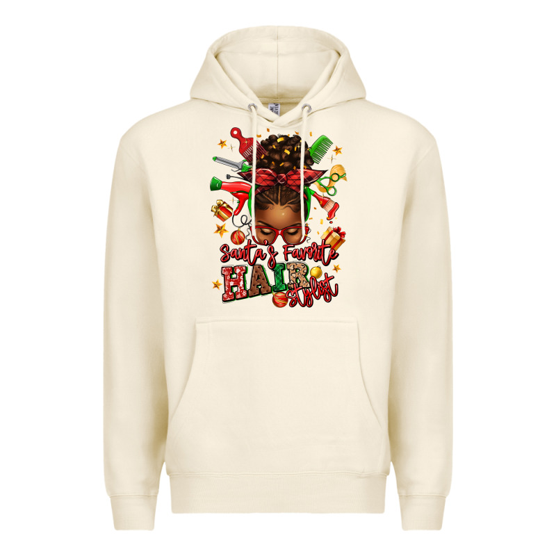 Santas Favorite Hair Stylist Afro Messy Bun Premium Hoodie by texasbilliewilder | Teevron