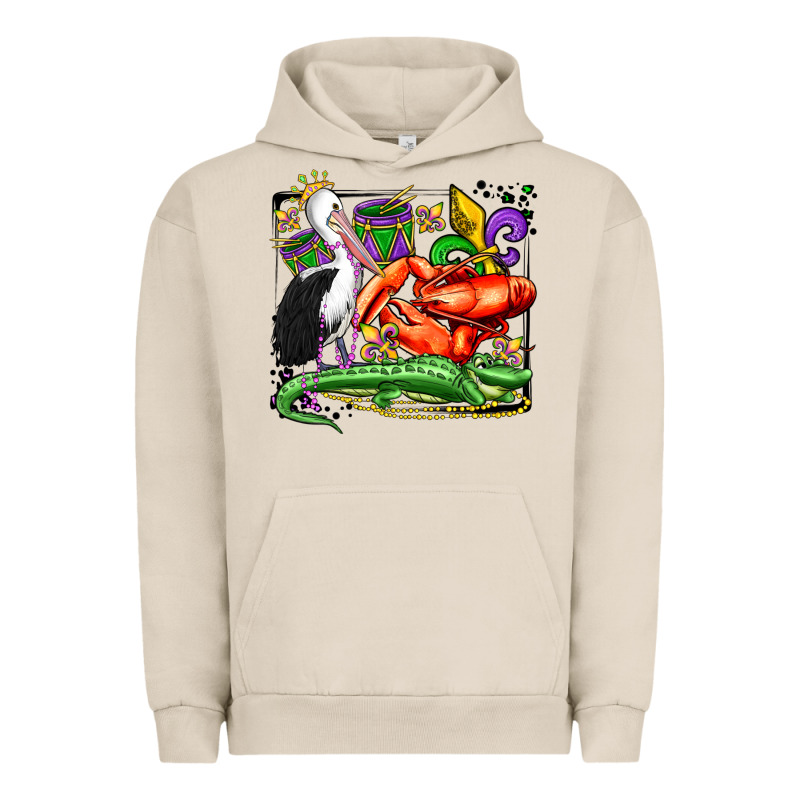 Mardi Gras Pelican Crawfish Crocodile Urban Hoodie by OliviaCreatesArt | Teevron