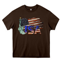 Chocolate Brown usa  statue of liberty Heavy Core Tee - BarkalooDesign