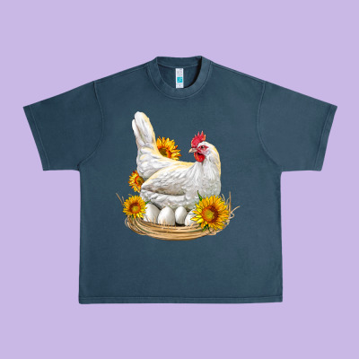 Perched Chicken With Sunflowers Urban Heavy Tee Designed By Lillyallendesigns