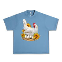 Pebble Blue Perched Chicken With Sunflowers Urban Heavy Tee - LillyAllenDesigns