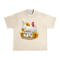 Sandshell Perched Chicken With Sunflowers Urban Heavy Tee - LillyAllenDesigns