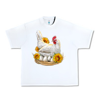 White Perched Chicken With Sunflowers Urban Heavy Tee - LillyAllenDesigns